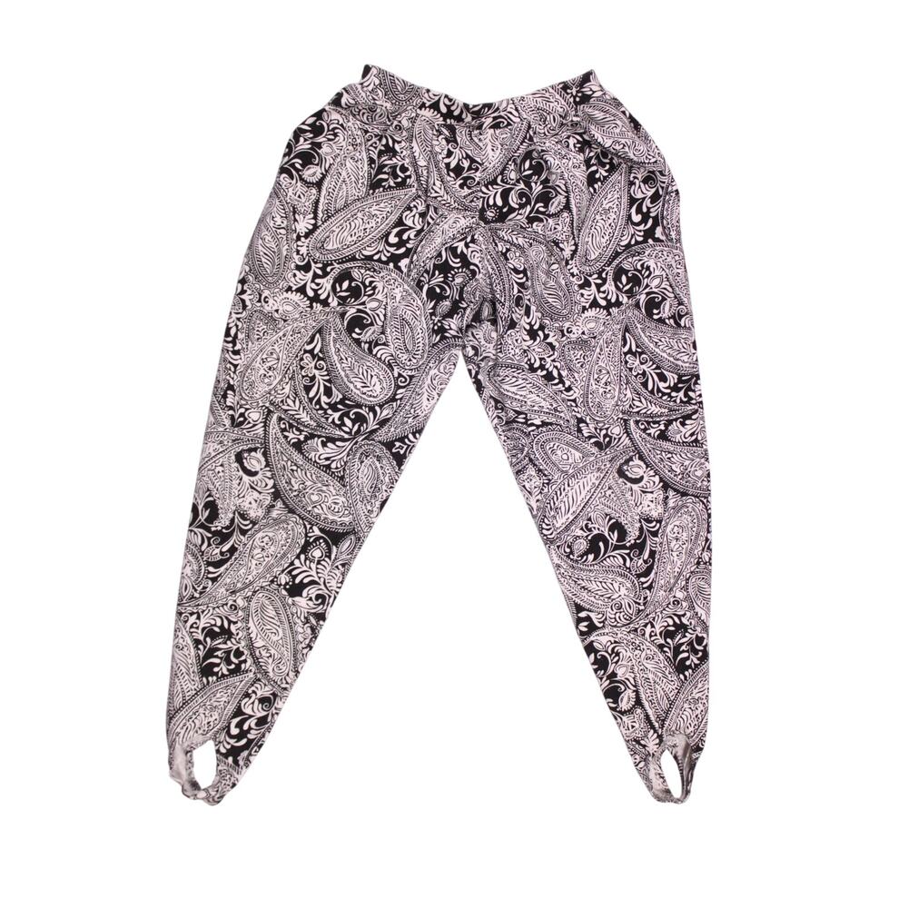 Vintage paisley black white 80s 90s stirrup pants leggings dance stretch sz M